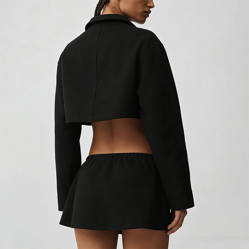 Wholesale Cotton-Blend Drawstring Zip Jacket & Mini Skirt Set – 2-Piece Casual Sports Matching Set