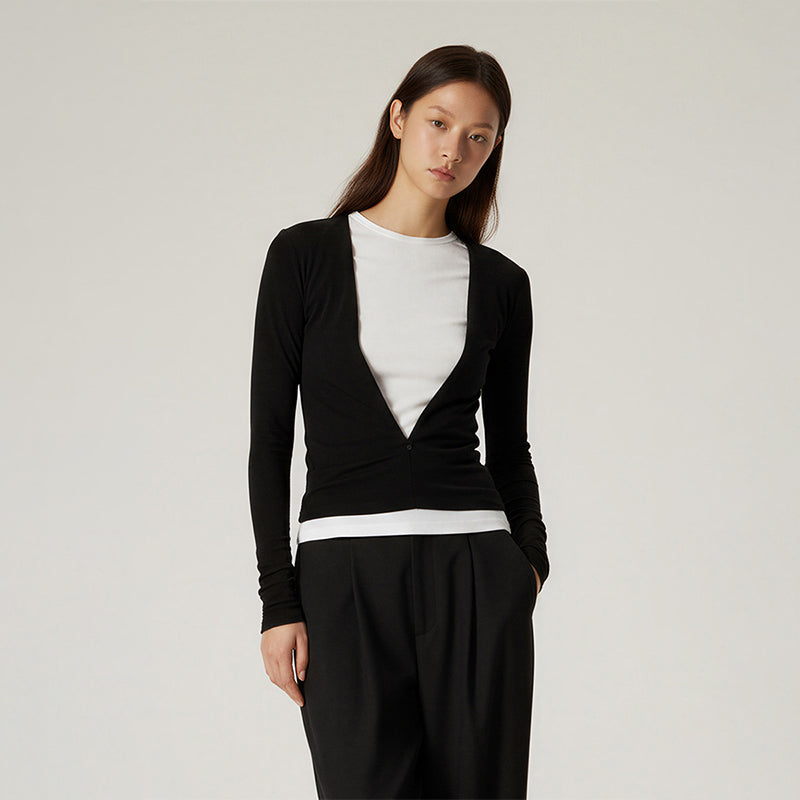 Zip adjustable V-neck slim top