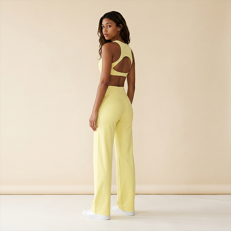 Wholesale Women's Brushed Fabric Sports Bra and Wide-Leg Pants Set