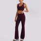 Wholesale Women's Open-Back Long Sleeve Crop Top & High Waist Leggings Set with Chest Pad