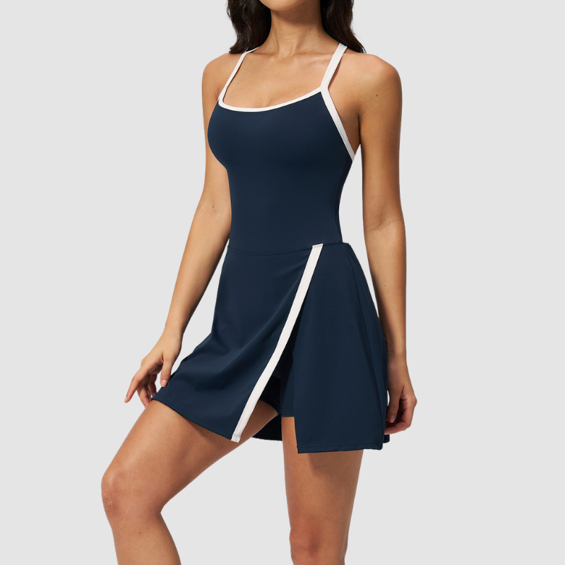 Wholesale Women's Open-Back Yoga Dress – Seam-Detail Naked-Feel Sports Fitness Dress