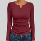 Wholesale Women's Button V-Neck Long Sleeve Ribbed Knit Top