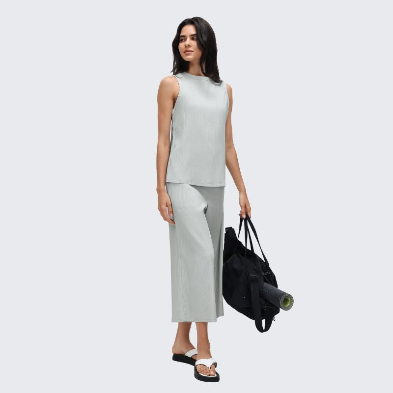 Wholesale loose crew neck tank top + wide-leg pants