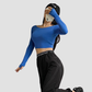 Wholesale Women's Crop Open Back Yoga Long Sleeve Top – Quick-Dry Fitness with Chest Pad