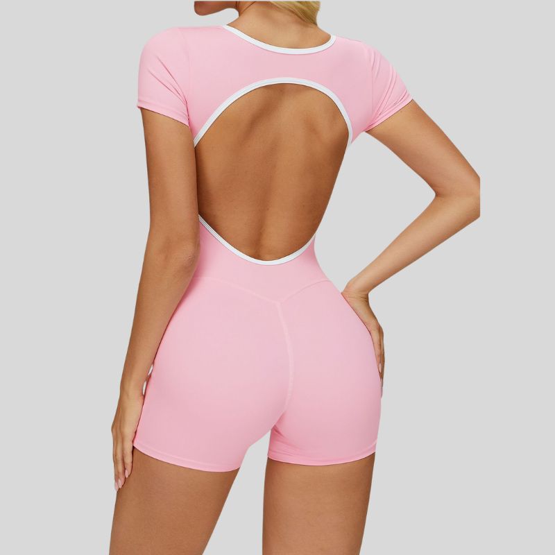 Contrasting backless yoga bodysuit.