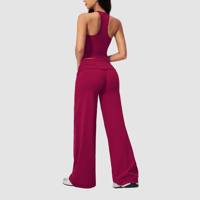 Wholesale Breathable Tank Top& Fold-up High Waist Flare Leggings Set
