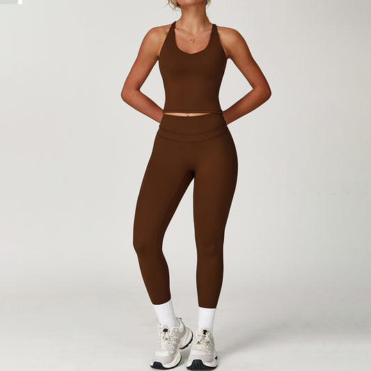 Fitness Brushed Yoga Tank Top & High-waisted Leggings Set