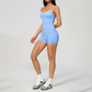 Wholesale Women's Cross-Back Yoga Bodysuit – Brushed Slim Fit Athletic Shorts Jumpsuit w/ Chest Pad