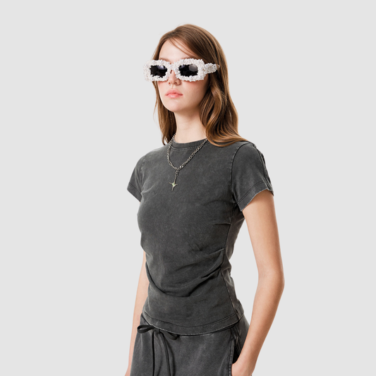 Wholesale Women’s Washed Fitted Crop Tee – Cotton Crew-Neck Short Sleeve