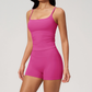 Wholesale Women's Brushed Tank Top & Booty-Lift Shorts Set – Seam-Detail Naked-Feel Yoga 2-Piece Set