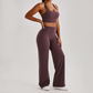 Wholesale Women's Peach Lift High Waist Flare Pants Yoga Set – Cross Back Sports Bra 0258