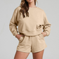 Wholesale solid color long sleeved sweatshirt+shorts set
