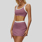 Contrast color sports bra + Anti-exposure short skirt
