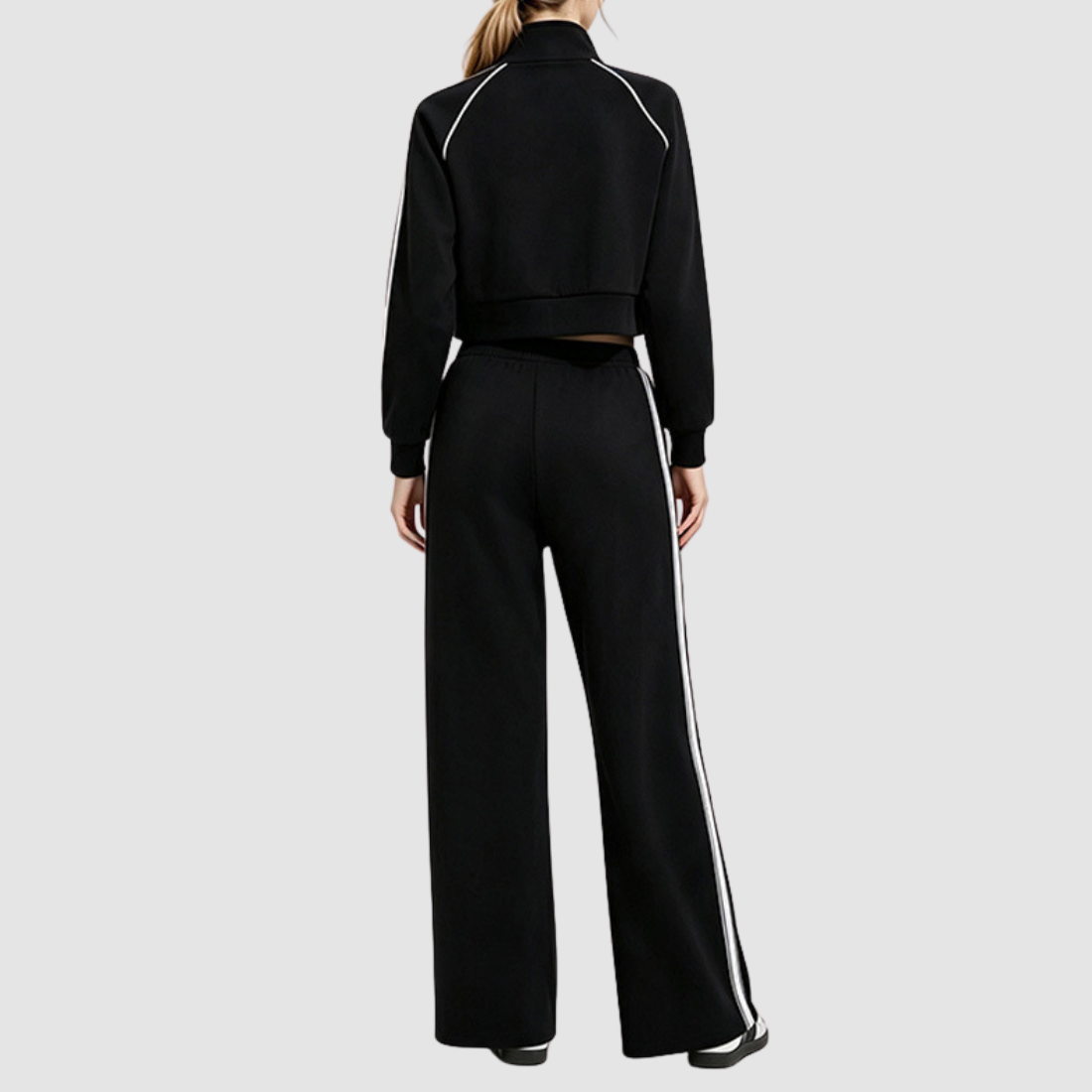 Wholesale Women’s Stripe Jacket & Straight-Leg Pants Separates – Cotton Blend Activewear