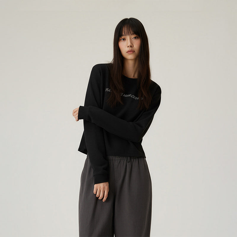 Round neck slim waist printed top