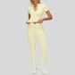 Slim-fit stand-up collar short-sleeved top+Pleated waistband sport leggings 2-piece set