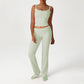 Lace Low-Cut Crop Top + Elastic Ruched Waistband Flared Pants 2-Piece Set