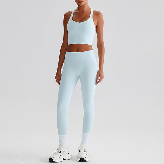 Cross back Yoga Tank Top & High-waisted leggings 2-piece Set