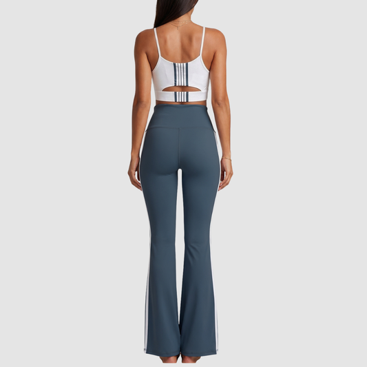 Wholesale Women's Contrast Sports Bra & Flare Yoga Pants Set – High-Waist Quick-Dry