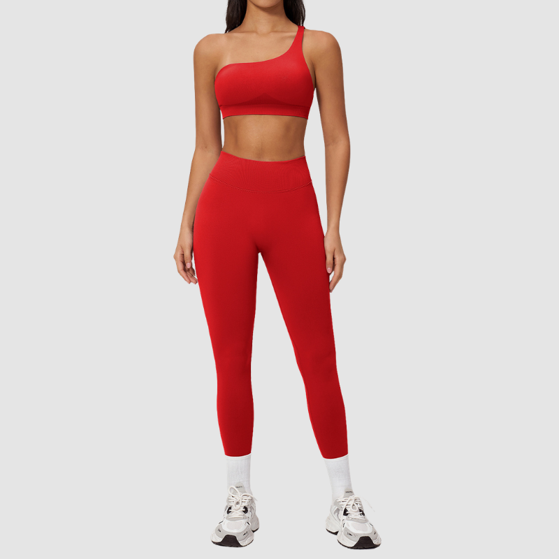Wholesale Seamless One-Shoulder Sports Bra & High-Waist Leggings Set – Quick-Dry Yoga 2-Piece
