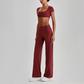 Wholesale Women's Short Sleeve Exposed Back Bra+Naked Feel Straight Leg Pants Yoga Set
