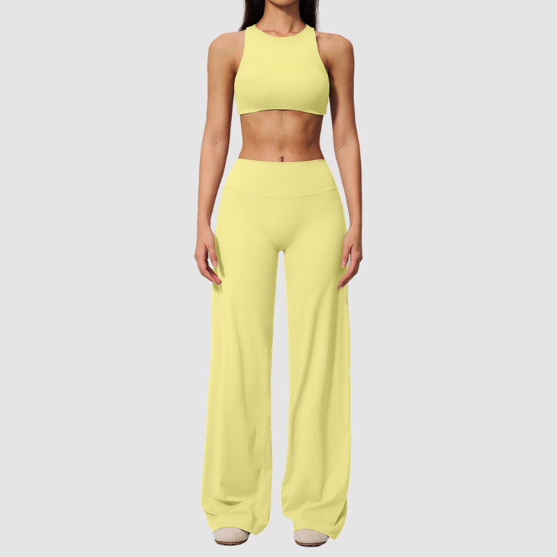 Wholesale Women's Sports Bra and Wide-Leg Pants Set – Brushed Fabric Yoga Set