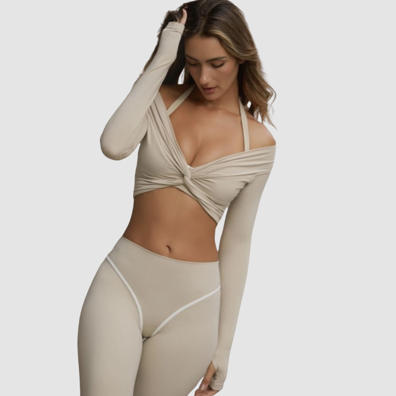 Wholesale High-Elasticity Quick-Dry V-Neck Cropped Yoga | Wonderxfans bulk activewear