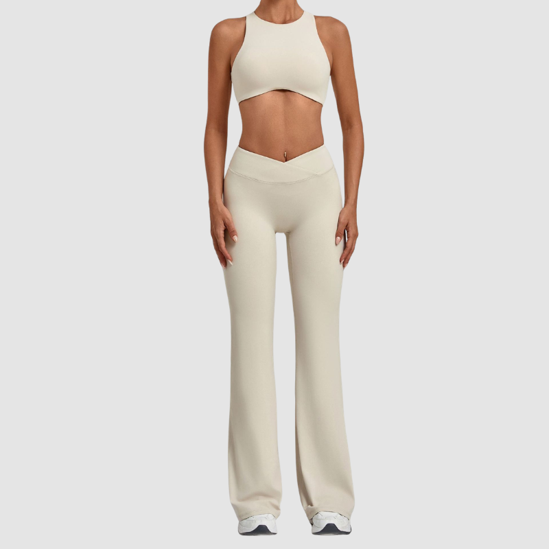 Wholesale Women's Sleeveless Yoga Set – Tummy Control Butt-Lifting Flare Pants 1081+9089