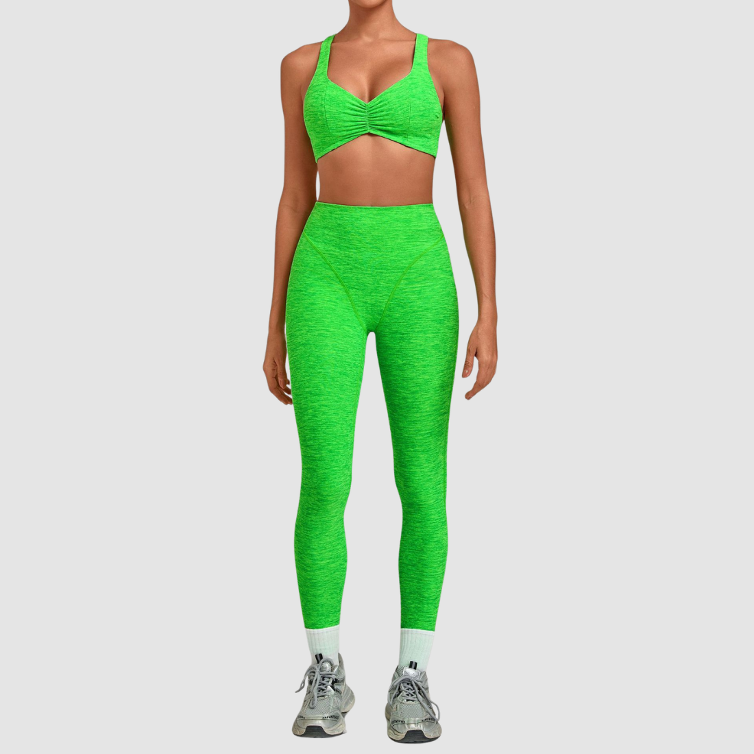[Wholesale Women’s Ruched Sports Bra & High-Waist Leggings Yoga Set – 9291+1567]