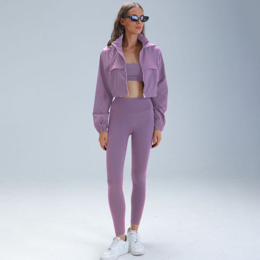 Wholesale 3-Piece Zip-Front Yoga Set with | Wonderxfans bulk activewear
