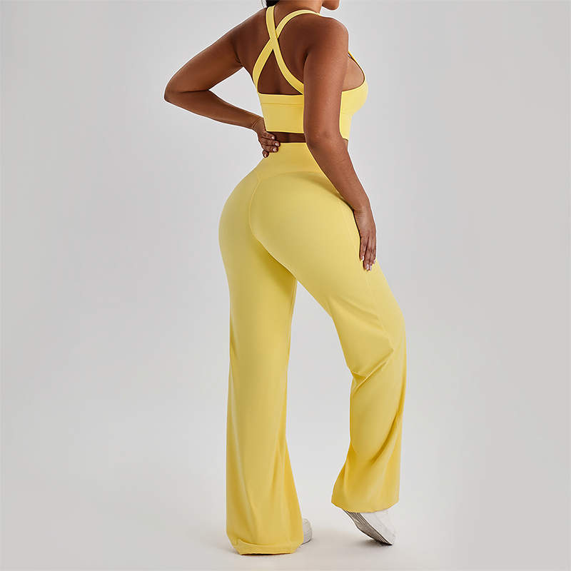 Wholesale Women's Peach Lift High Waist Flare Pants Yoga Set – Cross Back Sports Bra 0258