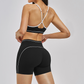 Wholesale Color Block Naked Yoga Halter Bra+Tight Shorts 2-Piece Set