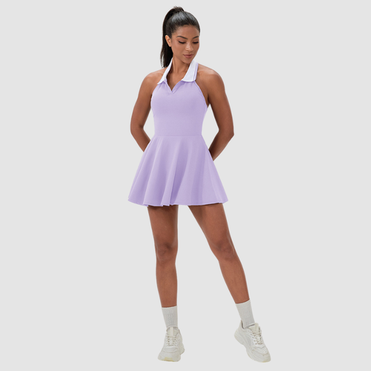 Wholesale Color Block Lapel Tennis Dress | Wonderxfans bulk activewear