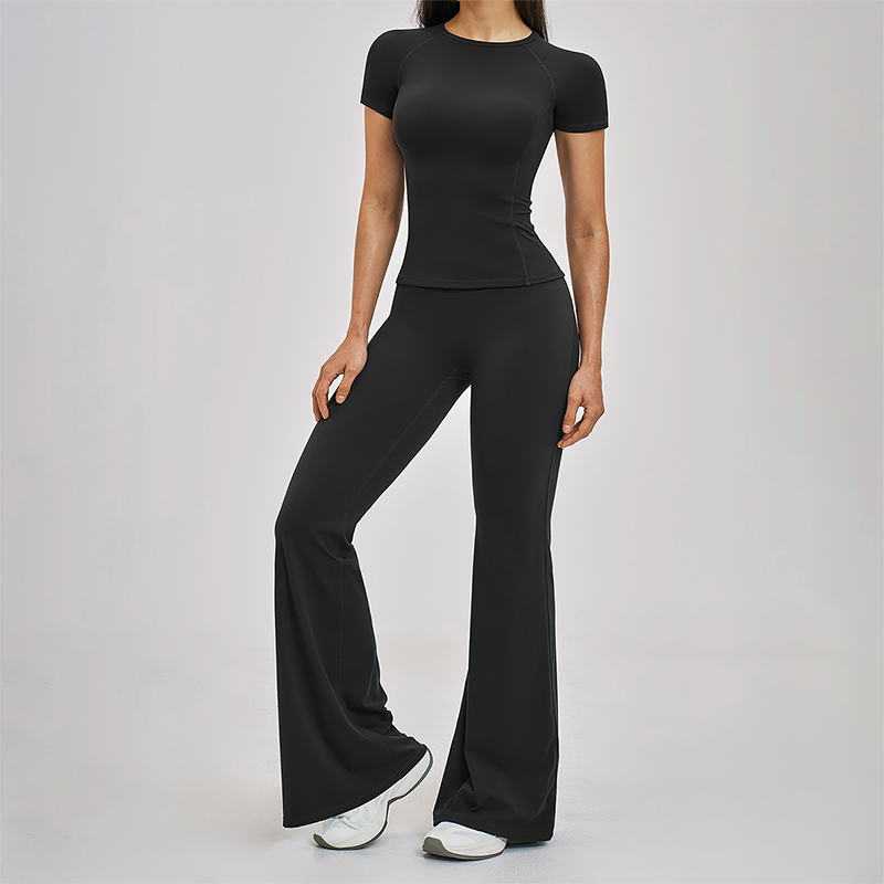 Wholesale Round Neck Short Sleeve Tank Top+High Waist pants 2-piece Set