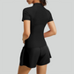 Wholesale Women's Mesh Yoga Set: Half-Zip Short Sleeve Top & Shorts