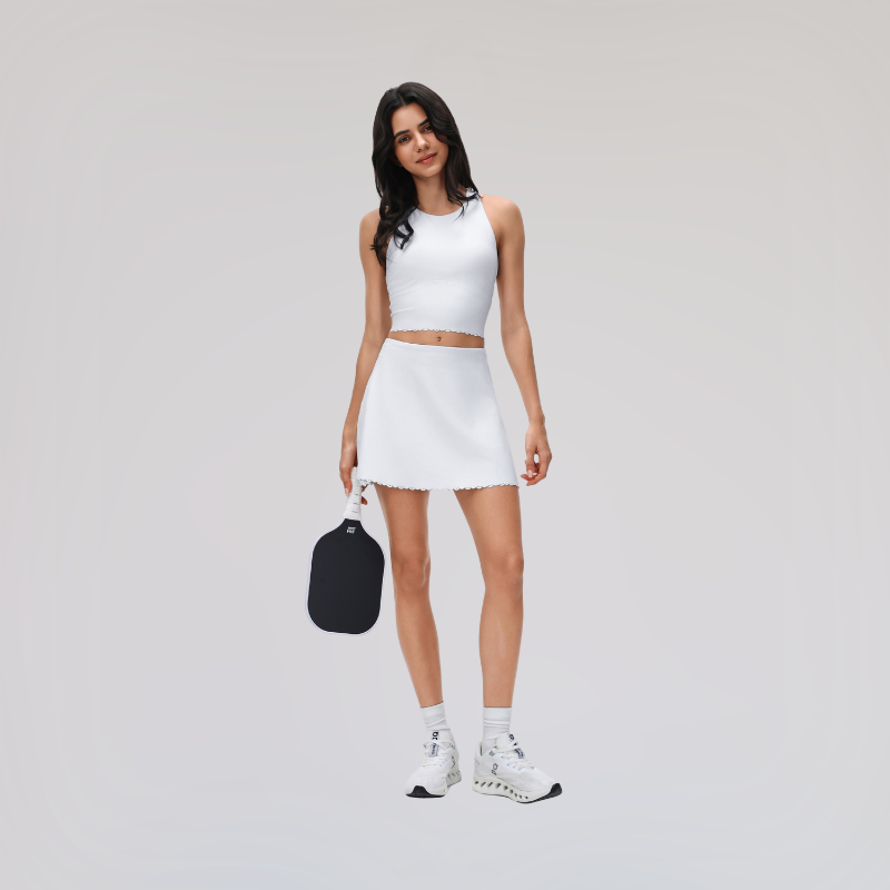 Wholesale round neck tank top + fake two piece tennis skirt