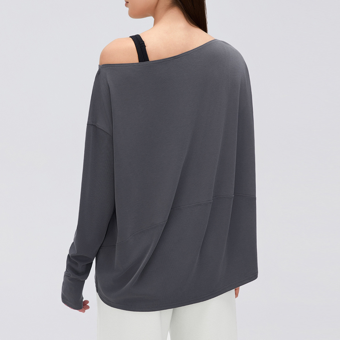 Wholesale Women's Activewear Loose Asymmetric-Shoulder Long-Sleeve Yoga Top