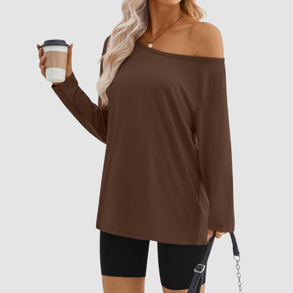 Wholesale Women's Contrast Off-Shoulder Long Sleeve Top