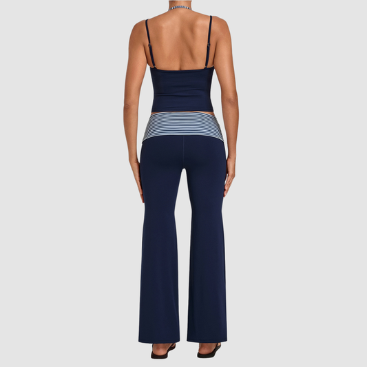 Wholesale Women's Retro Print Yoga Fake Two-Piece Vest+Flared-Leg Pants Set