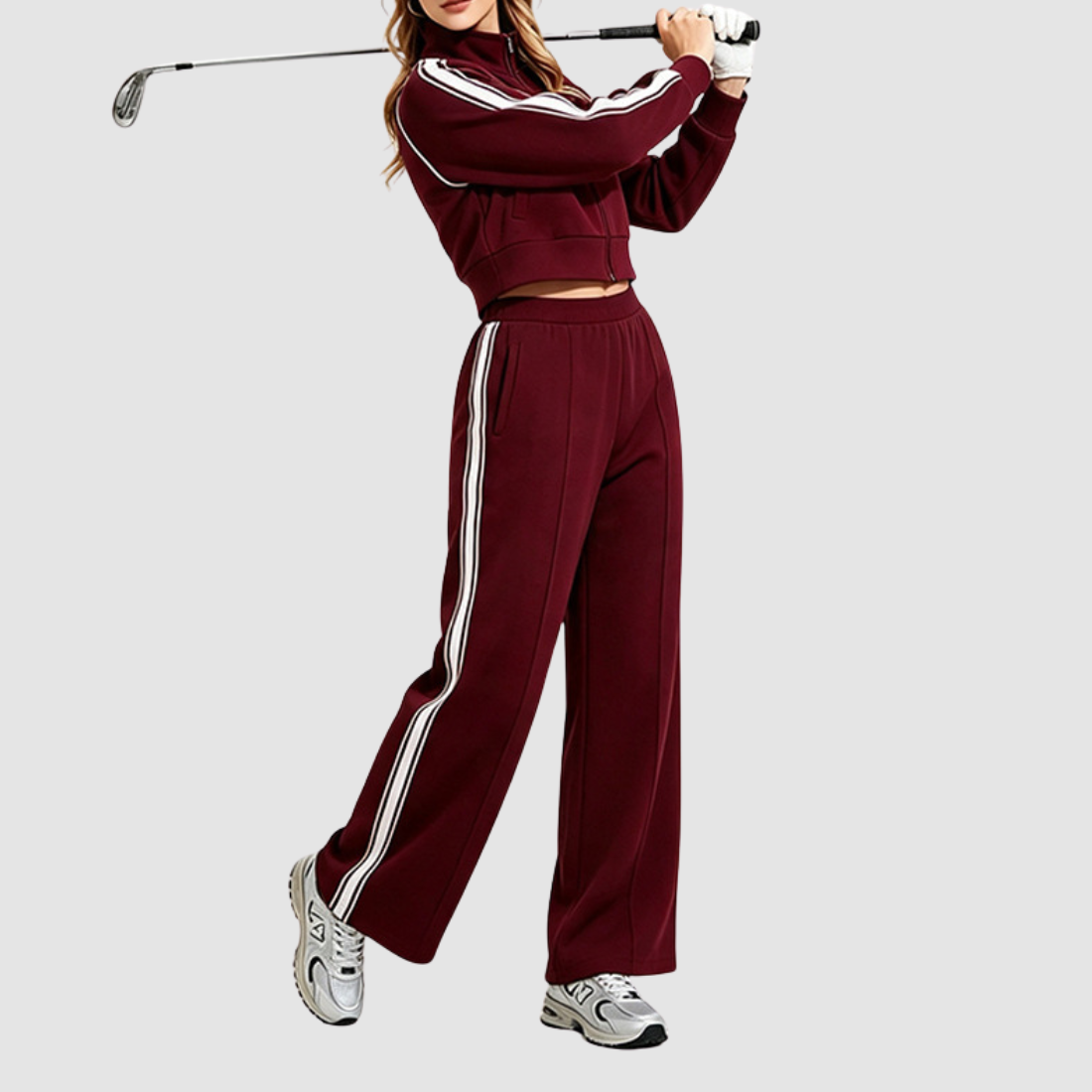 Wholesale Women’s Stripe Jacket & Straight-Leg Pants Separates – Cotton Blend Activewear