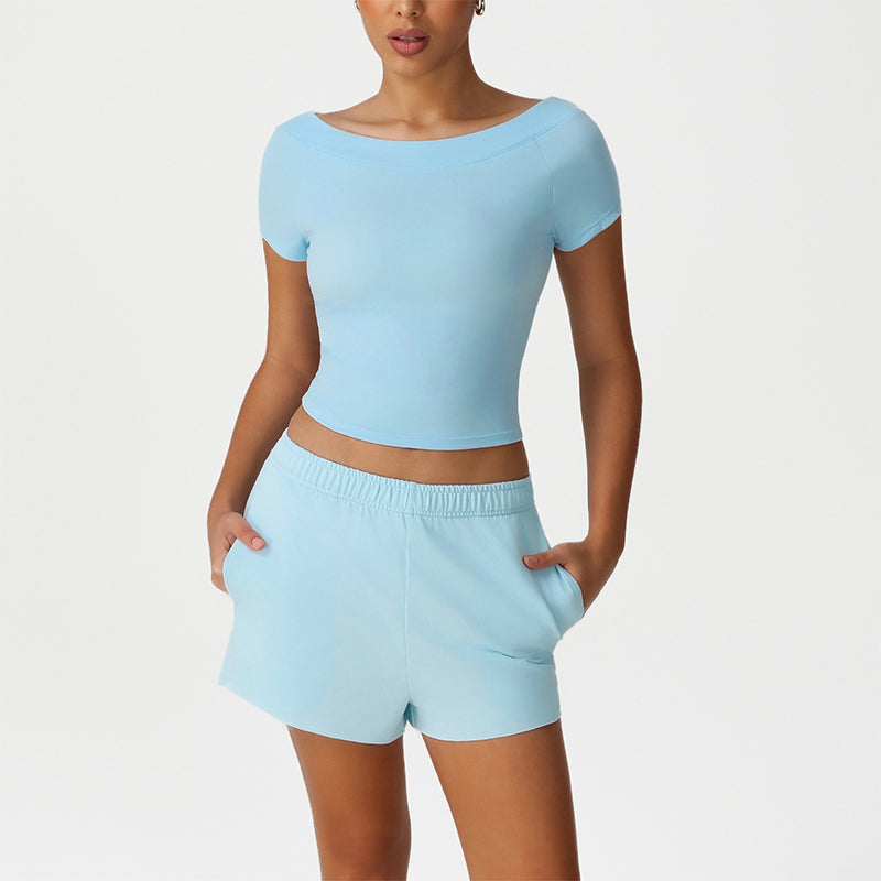 Cropped T-Shirt + Loose Sports Shorts 2-Piece Set