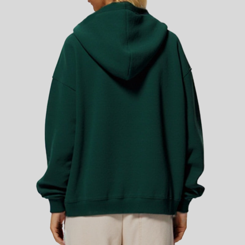 Oversize Cropped Zip Hoodie with Fleece Lining