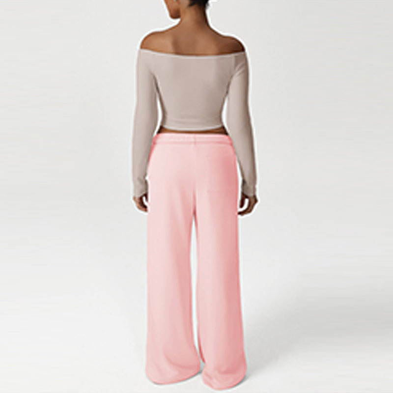 Off-Shoulder Long Sleeve + Loose Sports Pants 2-Piece Set