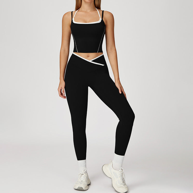 Fake two-piece halter tank top + High Waist leggings 2-piece Set