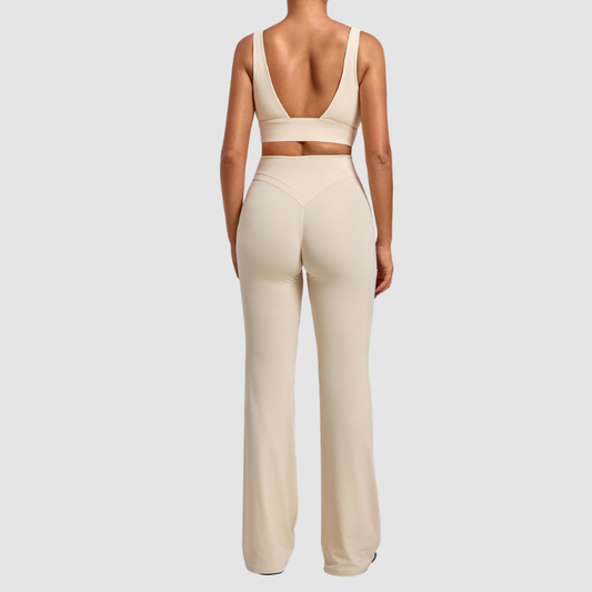 Wholesale Women's Naked-Feel Sports Bra + Flare Pants Set – Moisture-Wicking Yoga Fitness Activewear