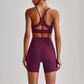 Wholesale Brushed Naked-Feel Open-Back Sports Bra & High-Waist Shorts Set – Sculpting Yoga 2-Piece
