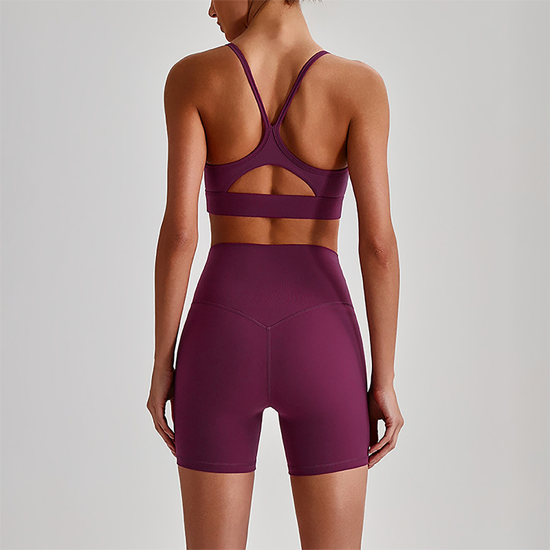 Wholesale Brushed Naked-Feel Open-Back Sports Bra & High-Waist Shorts Set – Sculpting Yoga 2-Piece