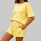 Wholesale Women's Striped Short Sleeve Shorts Set – Lightweight Casual Two-Piece