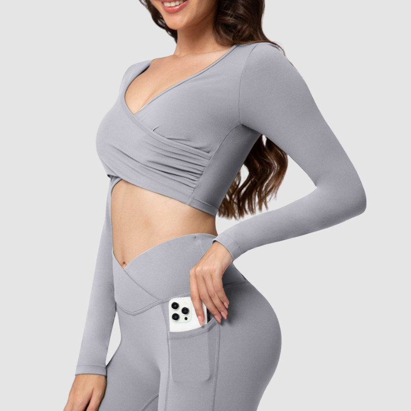 Wholesale Cross Deep V Neck Cropped Yoga Top