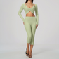 Wholesale Women's Activewear Brushed Bra, Capri Pants & Long-Sleeve 3-piece Yoga Set